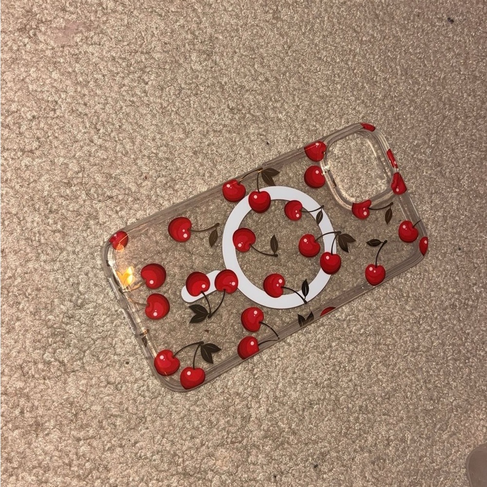 T.J.Maxx Clear Phone Case with Red Cherry Design
